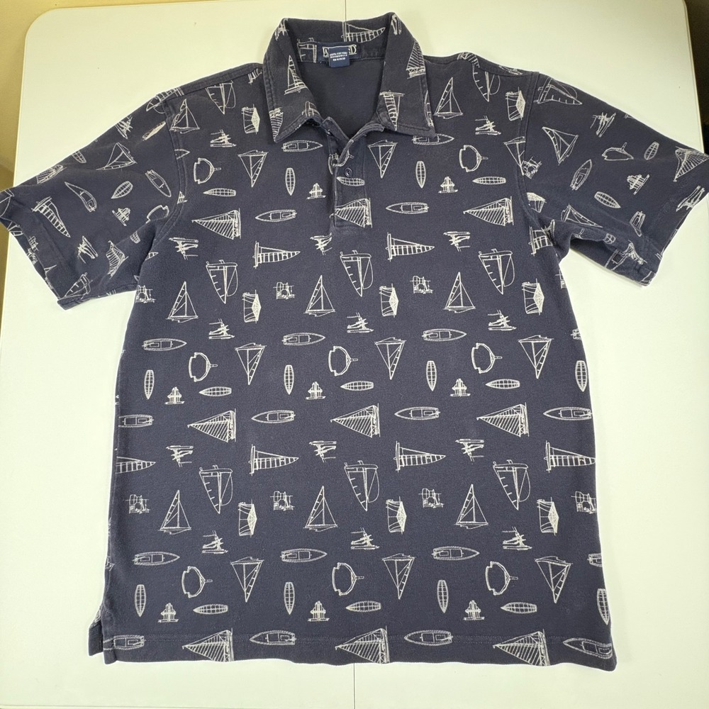 Nautical‎ Sailboat Print Polo Shirt Mens M Navy Preppy Coastal